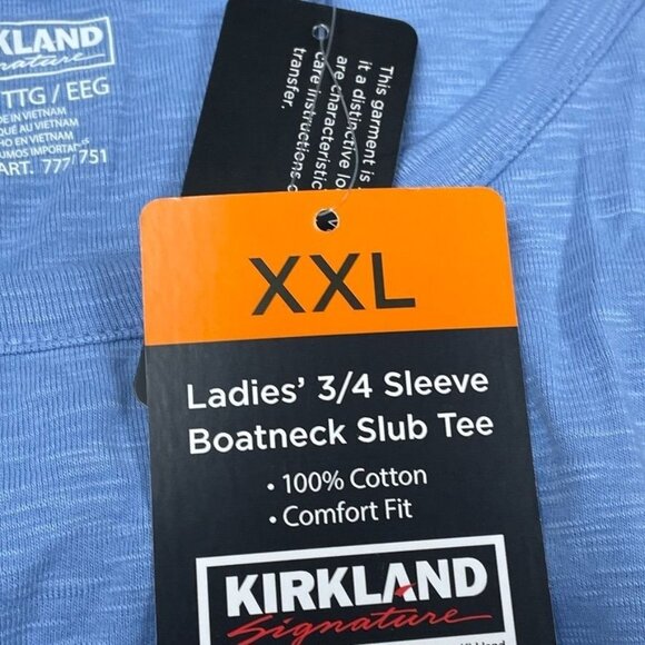kirlland Ladies 3/4 Sleeve Blue Boatneck Slub Tee XXL 100% Cotton d0866 - Picture 3 of 8